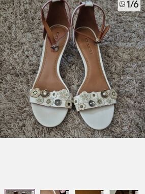 Coach White Floral Appliqué Leather Ankle-Strap Sandals
